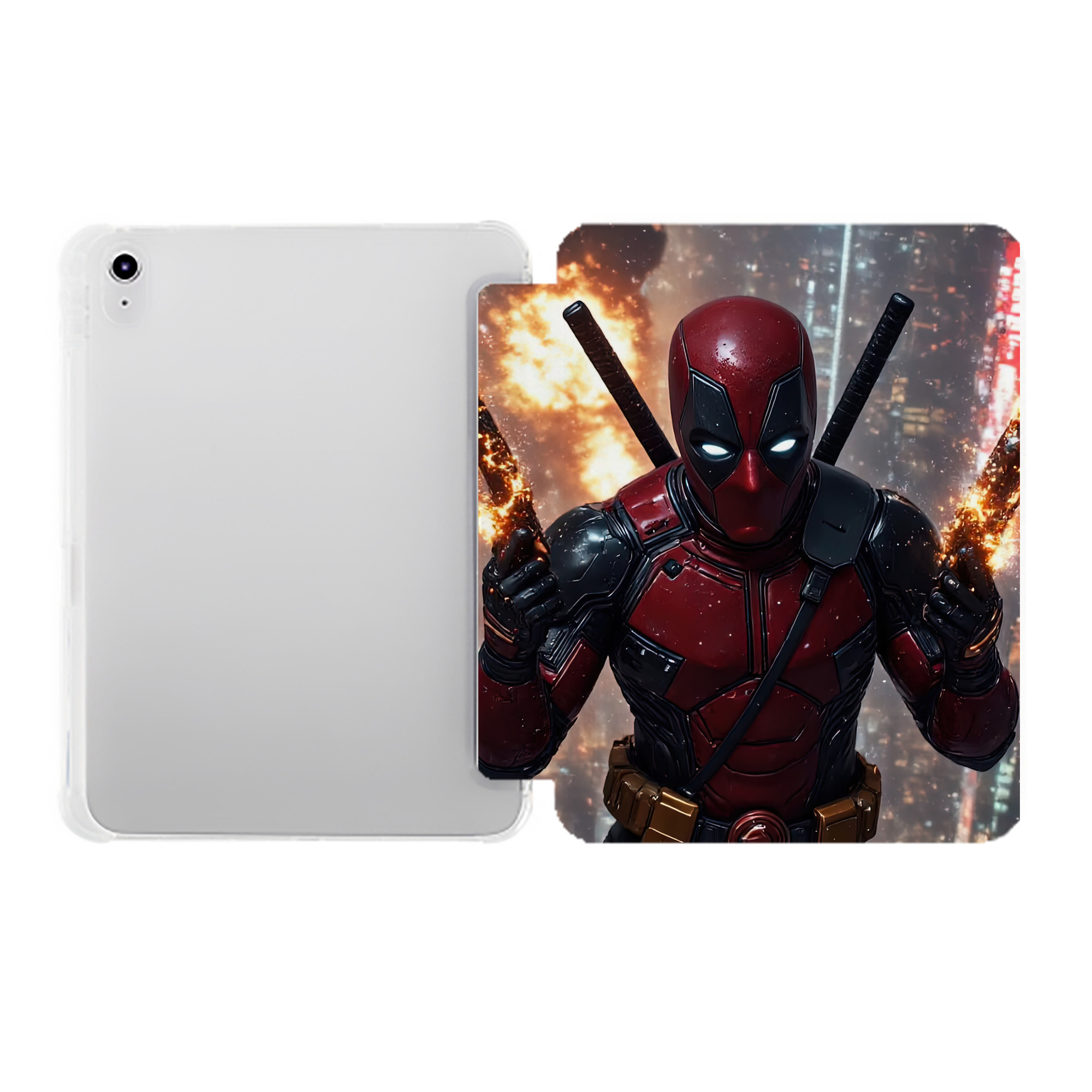 （画像用） Deadpool デッドプール IPad ケース ペン収納付き 三つ折りスタンド PUレザー×シリコン 対応機種9.5/10.5/10.9インチ
